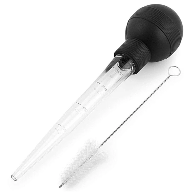 Turkey Baster Silicone Suction Bulb With Cleaning Brush  For Flavor Meat Poultry Beef Baking Injecting Marinade BBQ Tools