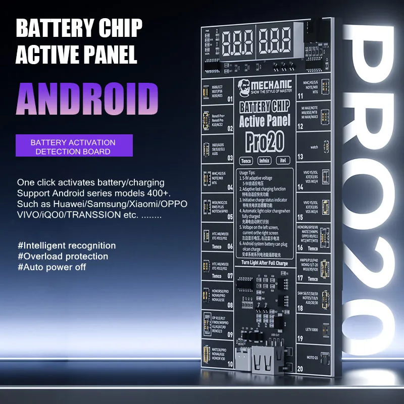 

MECHANIC Pro20 плата активации аккумулятора в один клик для HUWEI Samsung Xiaomi OPPO VIVO Android тестер зарядки печатной платы