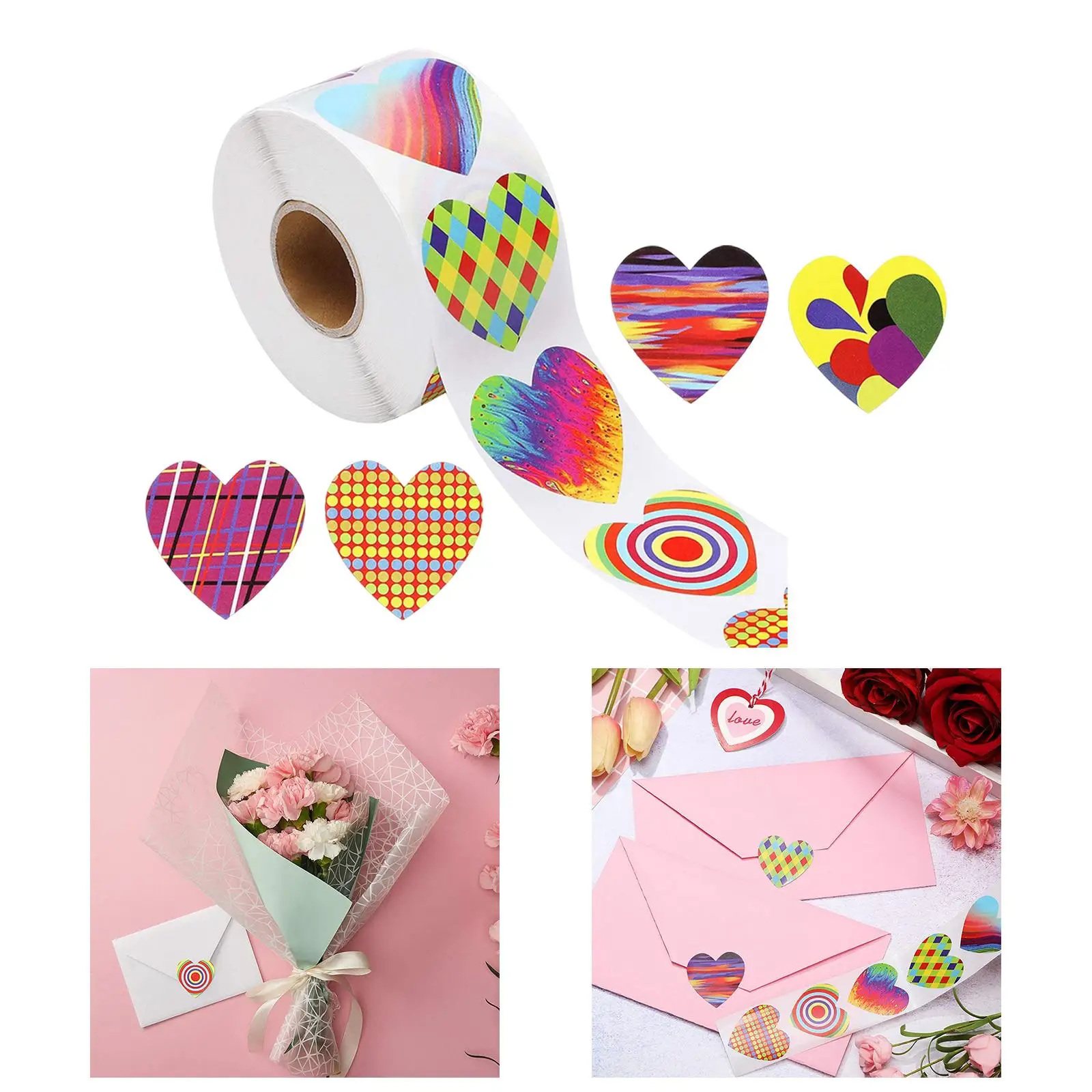 5X 500 sztuk Funky Heart Naklejki Naklejka w kształcie serca na karty