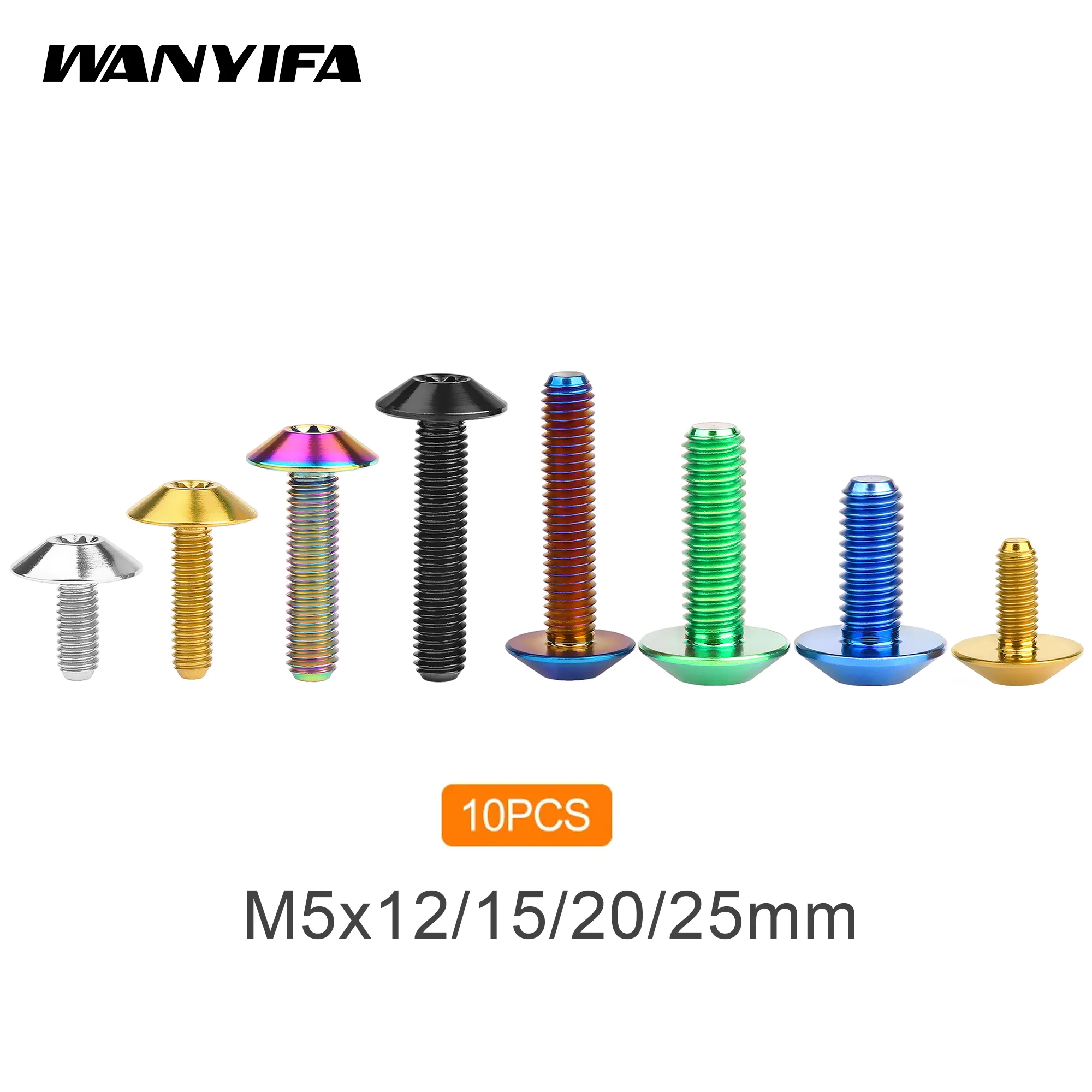 Wanyifa 10PCS Titanium Bolts M5x12 15 20 25mm Torx Screw Fastener for Bicycle Motorcycle Installation