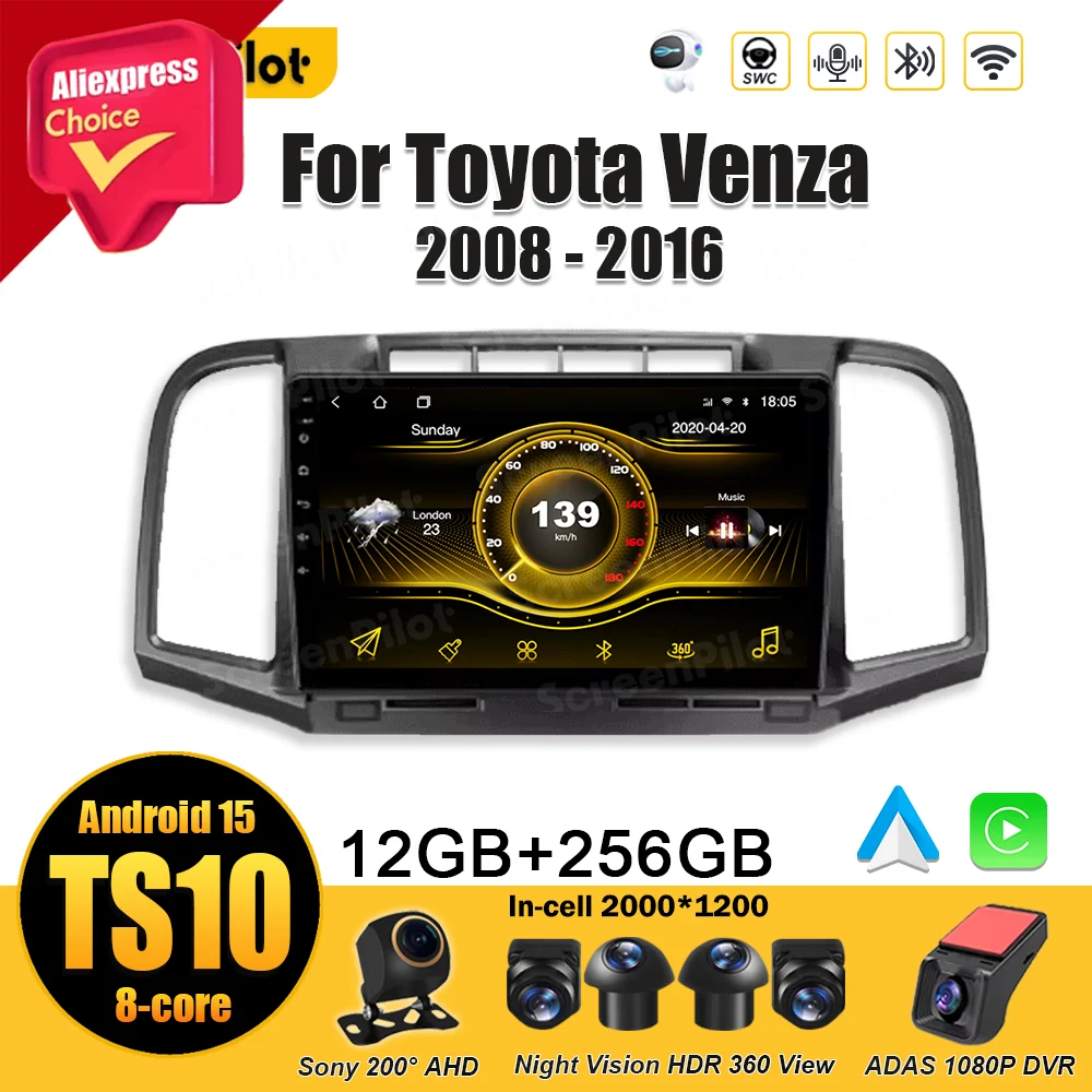 

Android 15 For Toyota Venza 2008 - 2016 Stereo Head Unit Multimedia Video Player GPS Navigation Android Auto Bluetooth Wifi 5G
