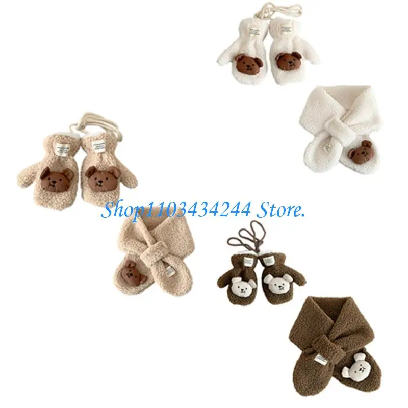  Lamb Wool Kids Scarf and Gloves Set Essential Winter Accessory for Infants Baby view 2
