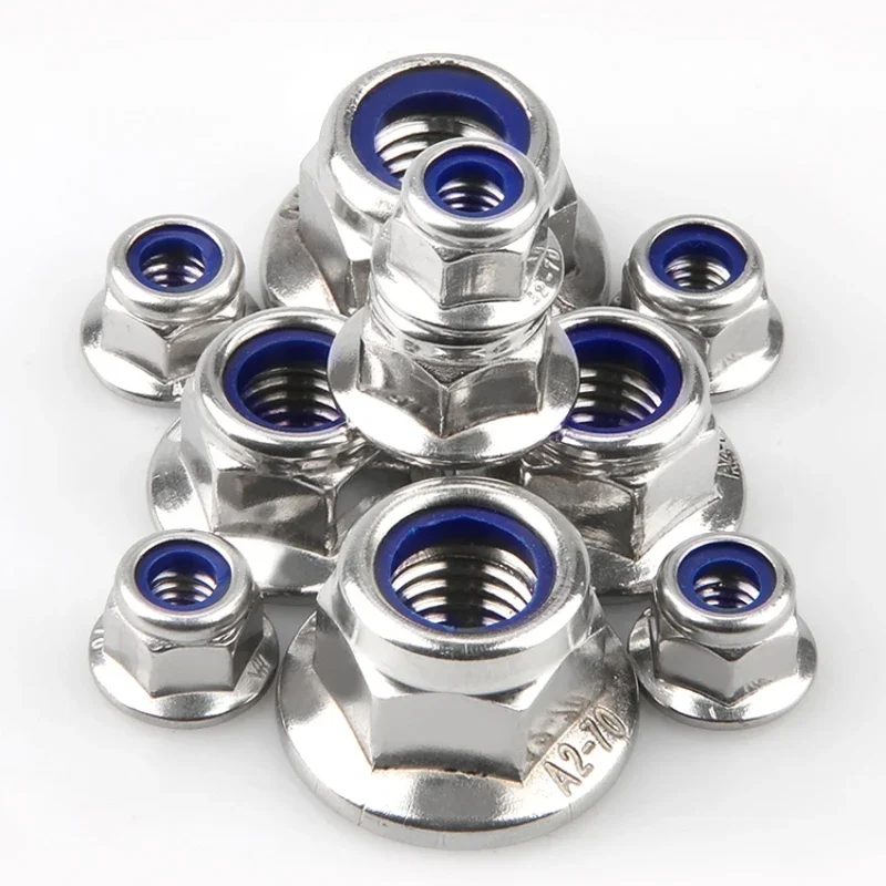 M3 M4 M5 M6 M8 M10 M12 304 316 Stainless Steel Hex Flange Nylon Insert Lock Nut Self-locking Nylock Locknut