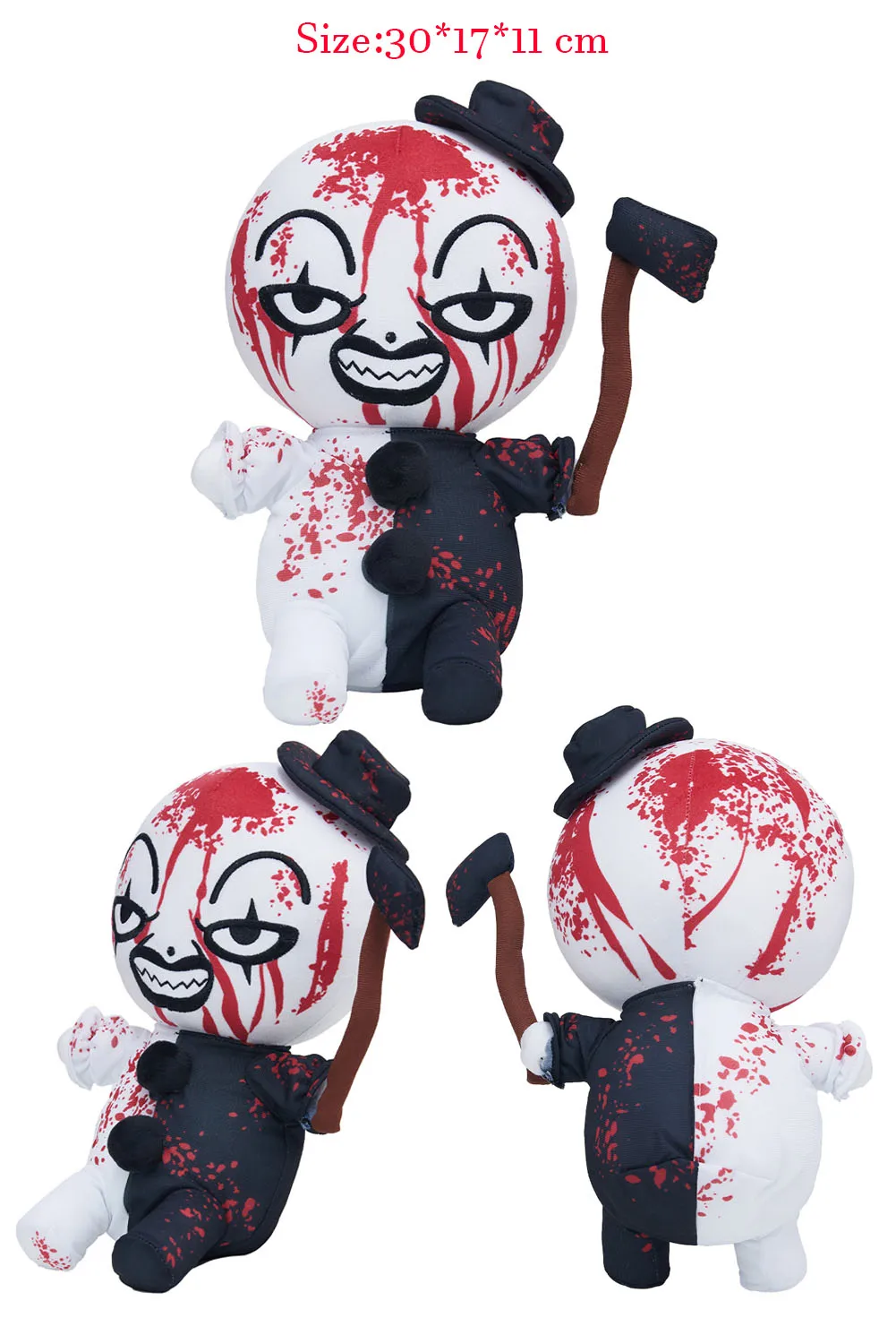 ホラーアートピエロコスプレ衣装、ファンタジー映画テリア置物小道具、マスコット小道具、ファンタジー、ハロウィーン、カーニバルパーティー、ファンタジー、ファンタジーぬいぐるみぬいぐるみ、2024, 30cm