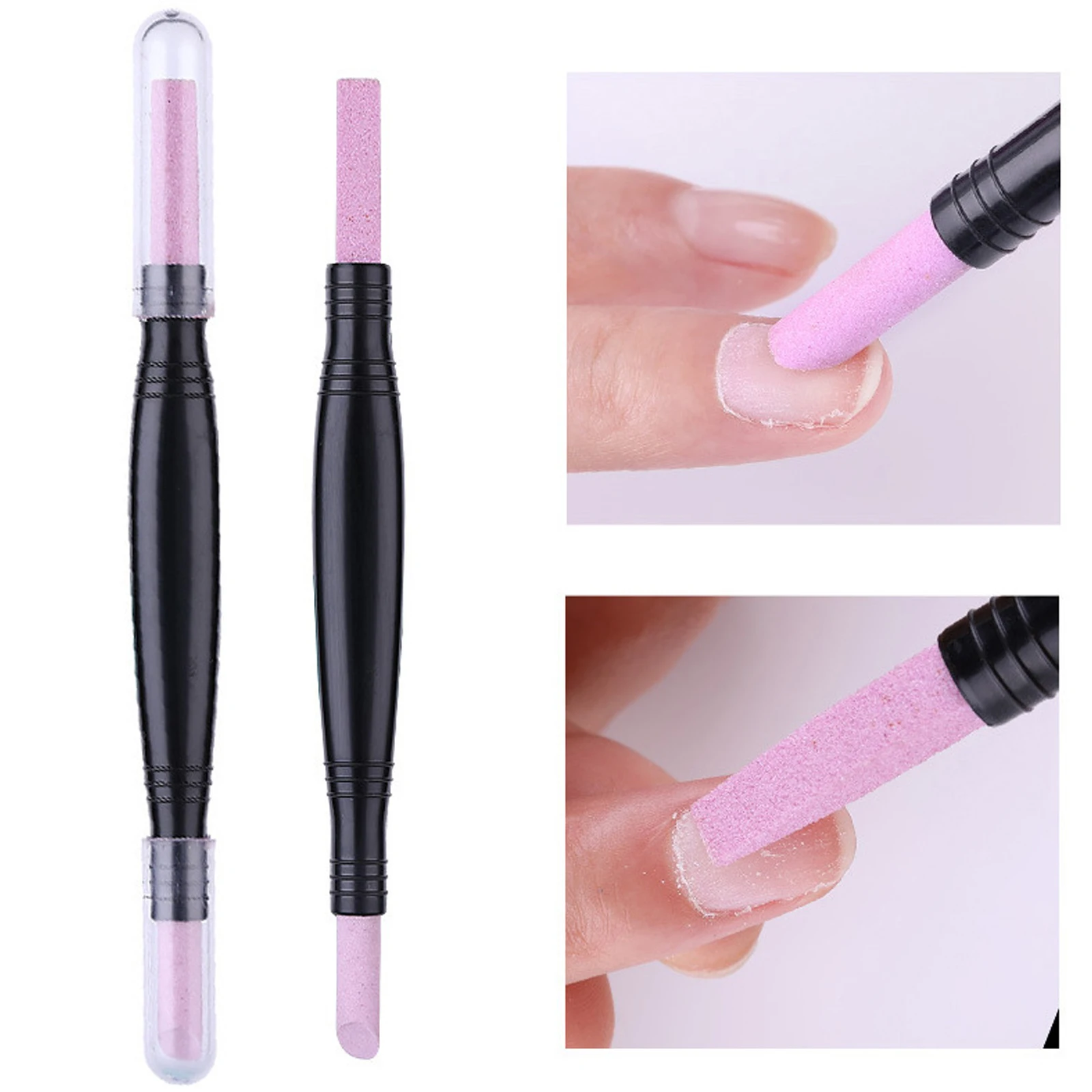 

1 Pcs Portable Quartz Stone Scrub Pen Double Head Cuticle Remover Pusher Trimmer Dead Skin Remover Black Nail Art Care Tools