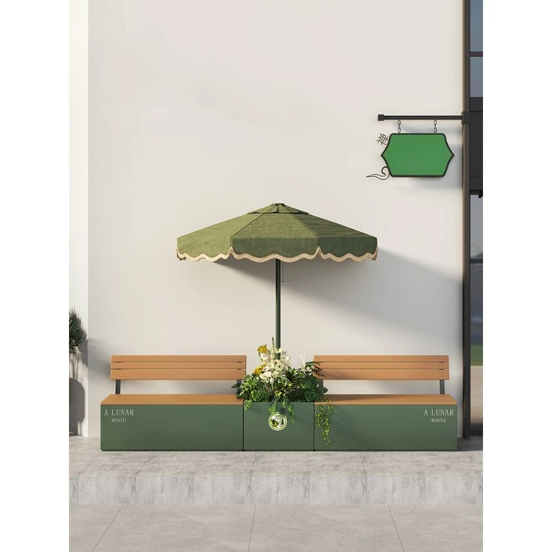Customized outdoor flower box, card seat combination, outdoor stainless steel seat, backrest, shopping mall, catering store