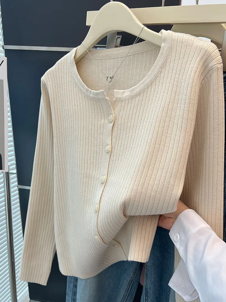 سترة محبوكة بزر واحد من Ele، لون نقي، بسيطة ورائعة، طويلة، فضفاضة، تنحيف العمر، كاميرا نسائية... #3