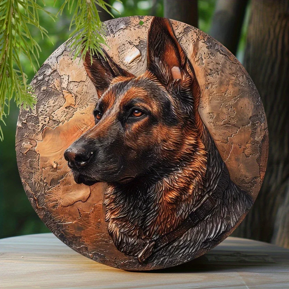 Spring Aluminum Sign Faux Embossing Painted Round Wreath Dormitory Decoration Fathers Gifts German Shepherds Themed Decoration