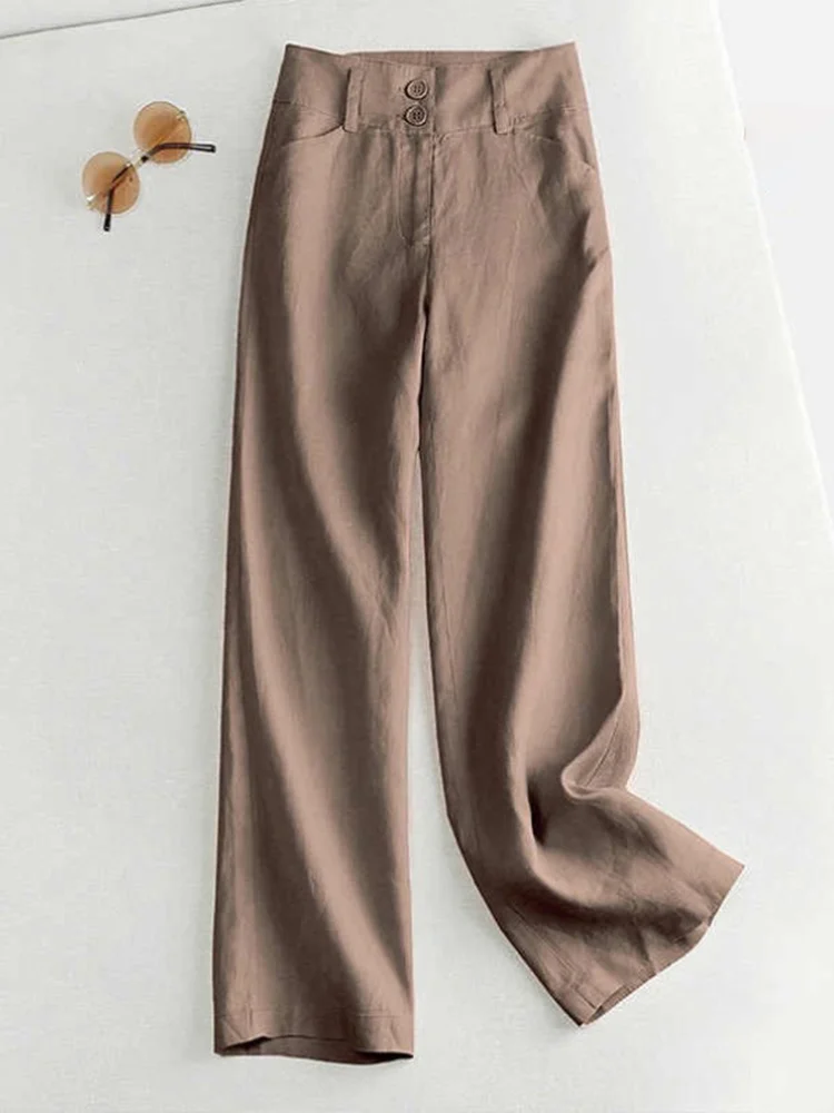 Pantaloni a gamba larga in lino sciolto a vita alta Pantaloni lunghi dimagranti a vita alta casual in lino di cotone sottile Faion Summer da donna