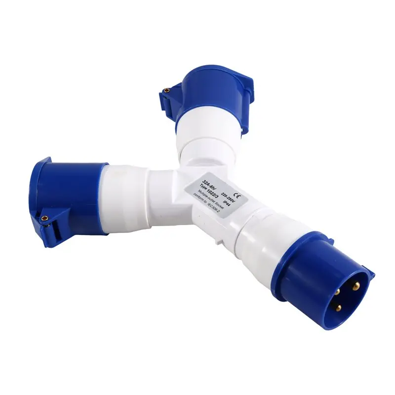 ABMH-Y-Type Industrial 3 Pin 2 Way 32A AC 380-415V IP44 Waterproof Multi-Function Field Plug