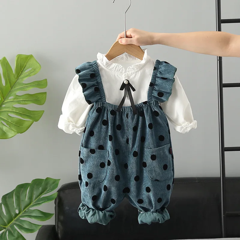 Newborn Baby Girl Clothes Outfits Sets Polka Dot Overalls Shirt 2pcs Suit for Girls Baby Clothing 1st Birthday Sets Kids Costume