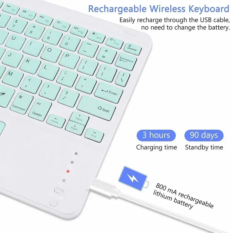 10 inch English Bluetooth Keyboard for iPad Air Pro Wireless Rechargeable Keyboard for Phone Tablet Laptop Universal