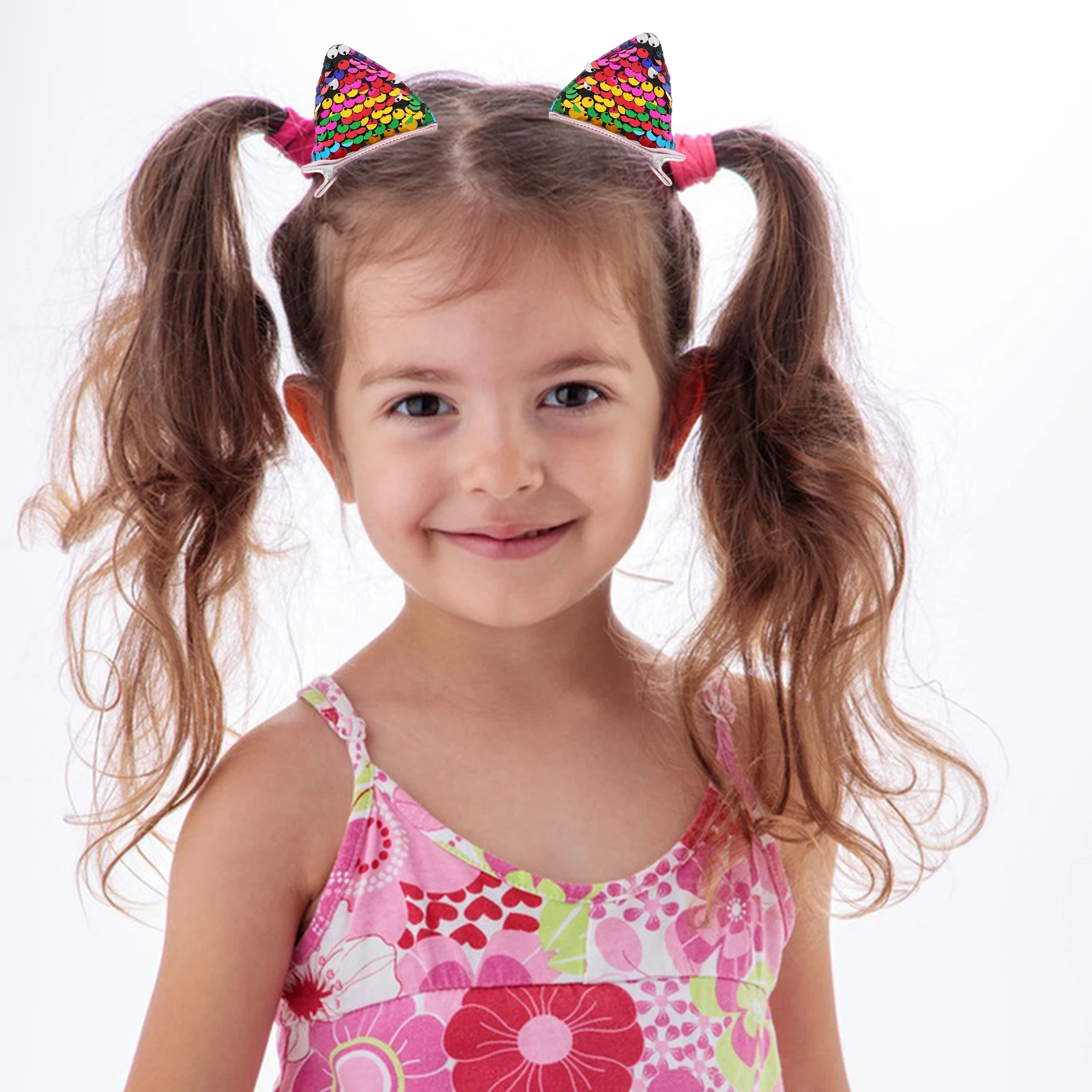 

6Pcs Cat Ears Hair Clips 3D Sparkly Sequins Cute Duckbill Clips Toddler Girls Hairpins Baby Hair Accessories Light Pastel Pink