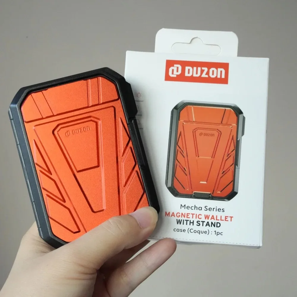 DUZON Armor Hartmagnet-Geldbörse für iPhone 17 16 Pro Max, abnehmbarer, aufsteckbarer Kartenhalter mit 3 Steckplätzen und verstellbarem Metallständer
