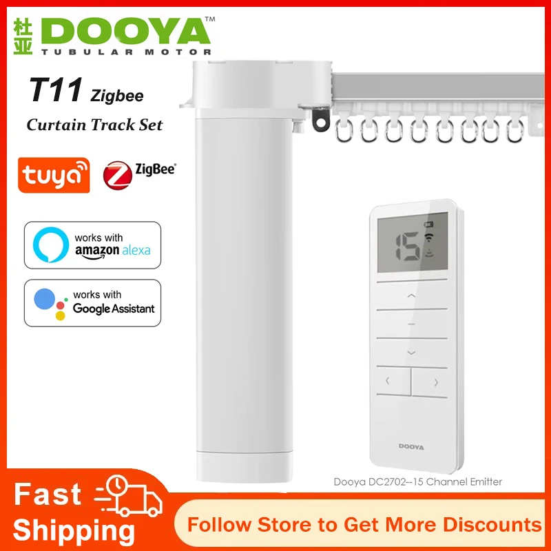 

Dooya Curtain Motor T11 Tuya Zigbee with Curtain Track Remote Control Set /Dry Contact/RF433 Control Alexa Google Assistant