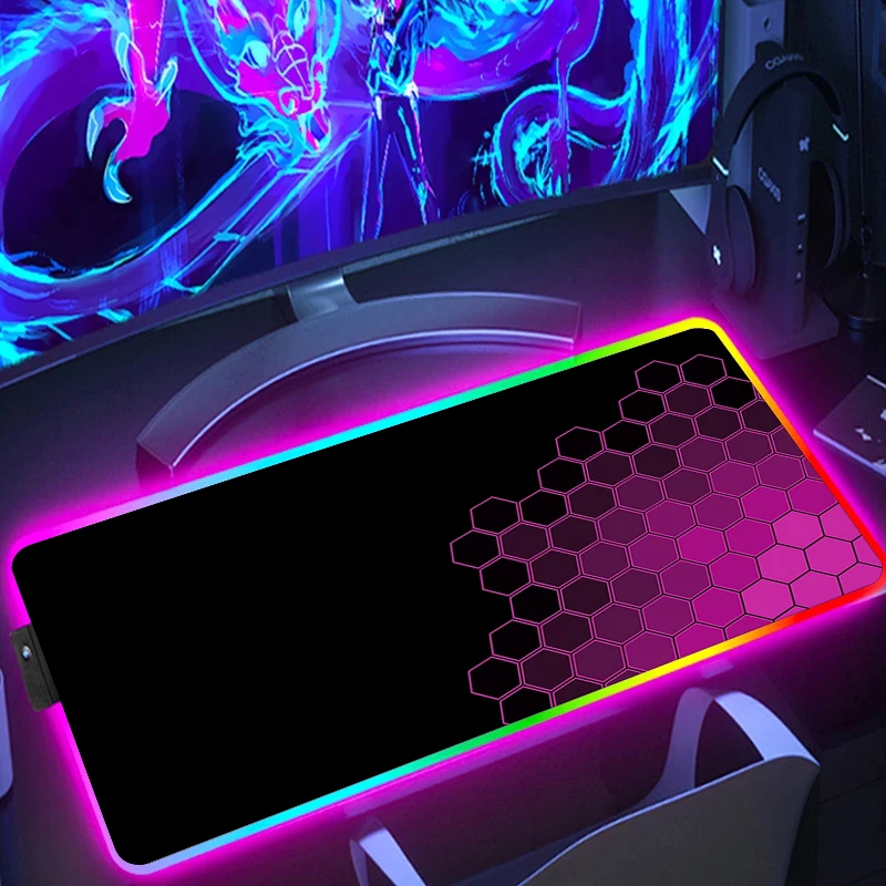 Imagem -02 - Grande Jogo Hexagon Mousepad Led Antiderrapante Jogo Teclado Pads Rgb Geométrica hd Bloqueio Borda Tapete do Mouse do Computador Gamer