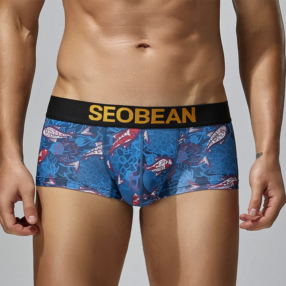 

Men Trunks Fashion Printed Boxer Briefs Low Rise Underwear Shorts Bulge Pouch Boxer Underpants Breathable Panties Slip Homme
