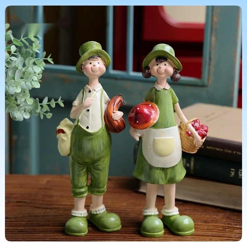 

Rustic Farmhouse Couple Resin Figurine Forest Sunshine Theme Desktop Decor American Country Style Ornament Student Gifts