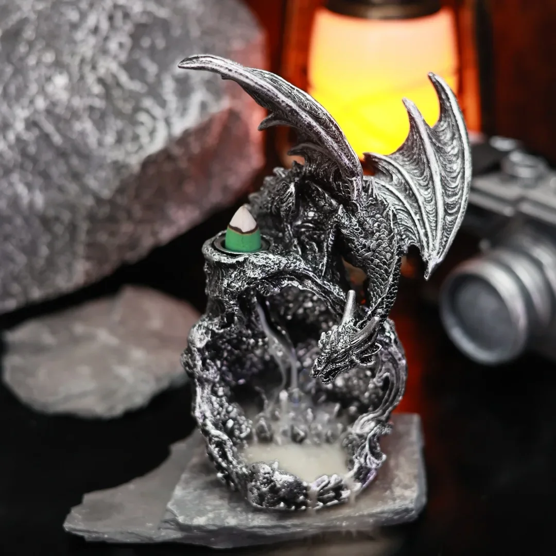 Black Evil Dragon Statue Reverse Flow Incense Burner Pterosaur Shaped Incense Burner Personalized Desktop Decoration Ornament