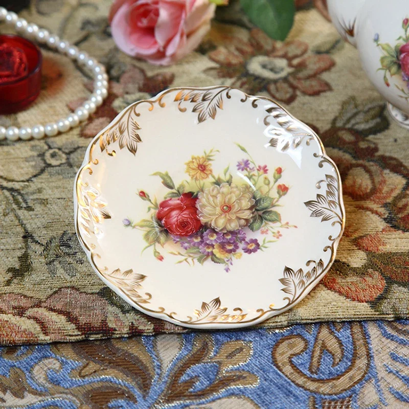 Ivory Porcelain Tea Cups and Saucers, Rose Teacups with Spoon, Coffee Mug, Vintage Floral China Tea Cups 250ml for Tea Party