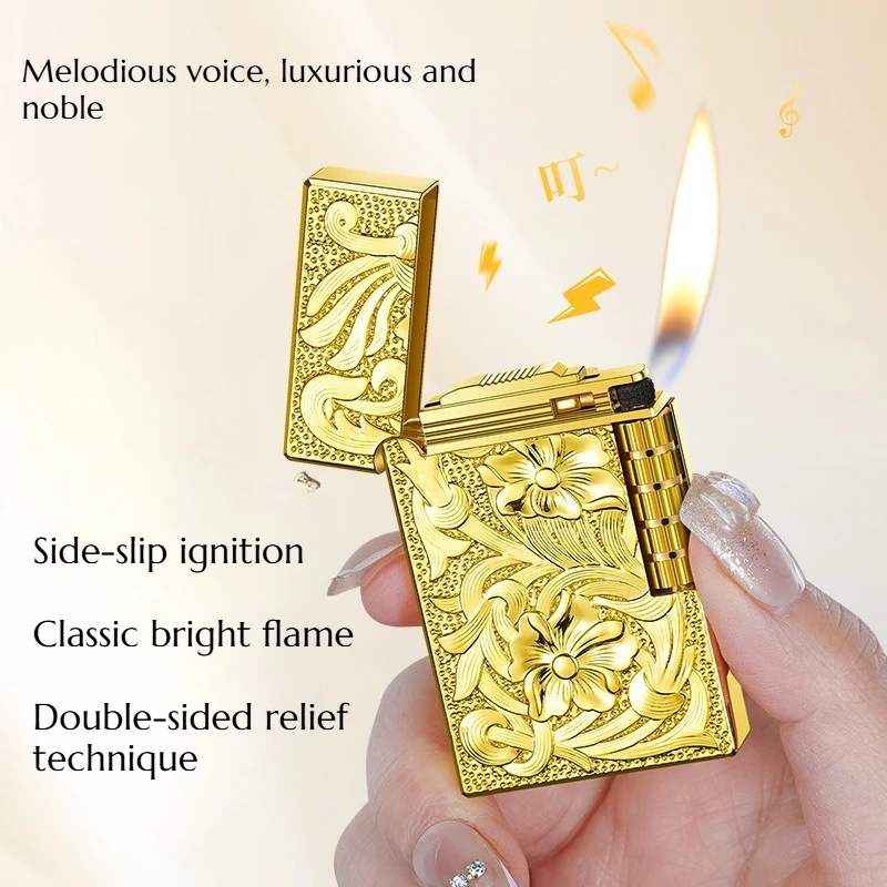 Personalized Sliding Abrasive Wheel Clear and Loud Metallic Tone Steel Sound Inflatable Business-style Open Flame Lighter