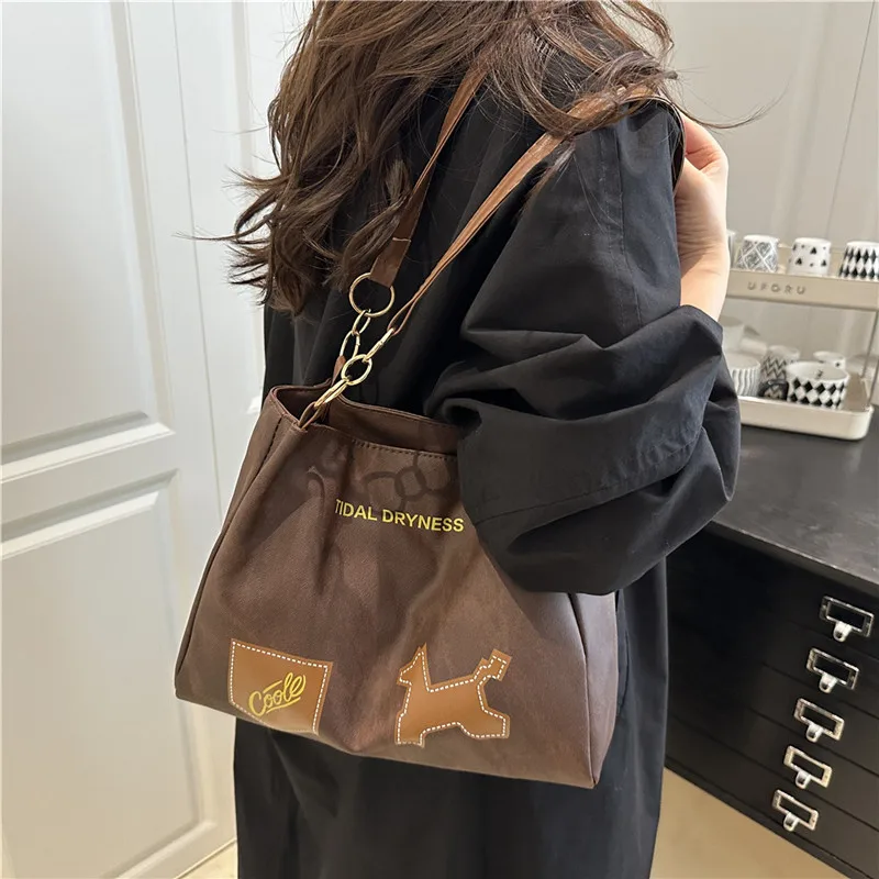Retro Patchwork Thread Design PU Shoulder Bags for Women Simple Large Capacity Ladies Tote Bag College Style Female Handbags