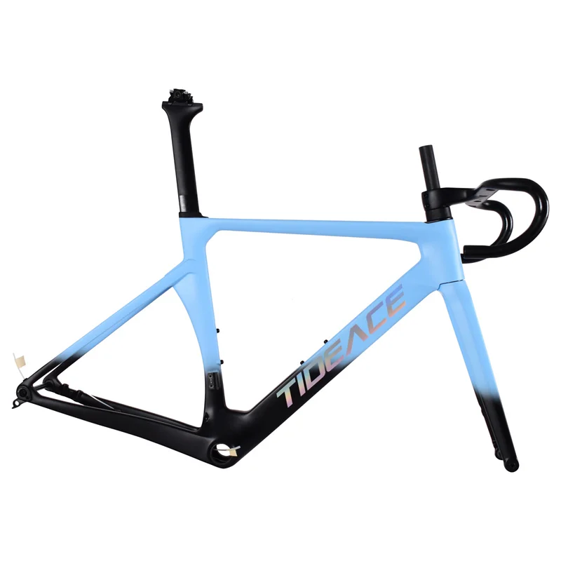 Tideace Bikes CR08 Carbon Road Frame Bike Disc Brake Tapered 28C Thru Alxe Bicycle Frameset with Handlebar