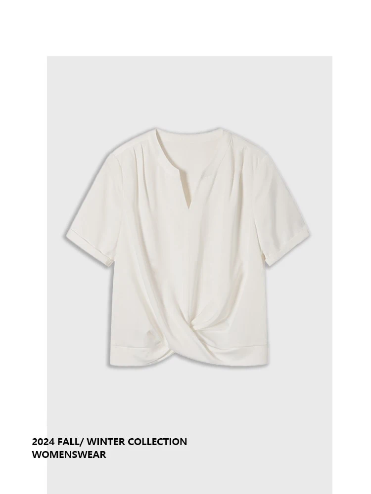 

Женская футболка Forever 2 Retro Simple Elegance с V-образным вырезом и асимметричным подолом для весны и лета, стильная, для повседневной носки, подчеркивающая фигуру...