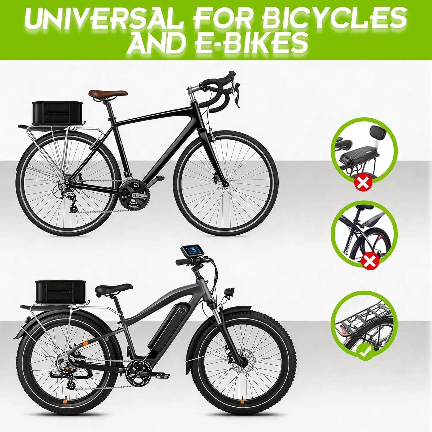 Rear Bike Cargo Rack With Storage Basket Mudguard Heavy Duty Bicycle Luggage Carrier Box Universal Mounting Accessories Aluminum Alloy Frame Waterproof Cover Net Black view 6