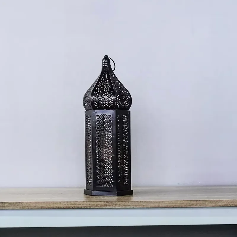 JMZ Islamic Lantern Metal Table Lamp Ramadan Eid Home Decor for Muslims Gold Ornament 1 Piece Living Room Decoration Gift