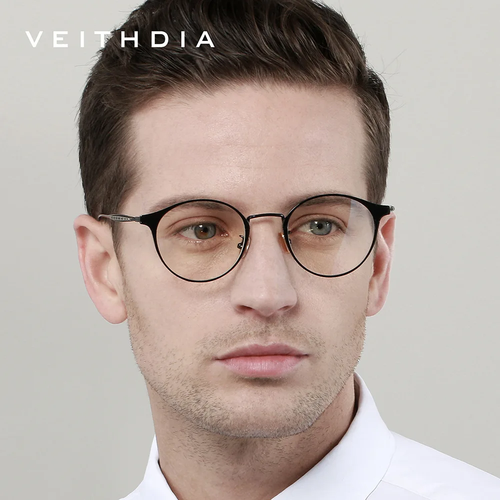 

VEITHDIA Brand Fashion Eyeglasses Women's Blue Light Blocking Glasses Optical Round Alloy Eyewear Customizable Myopia Frame 8006