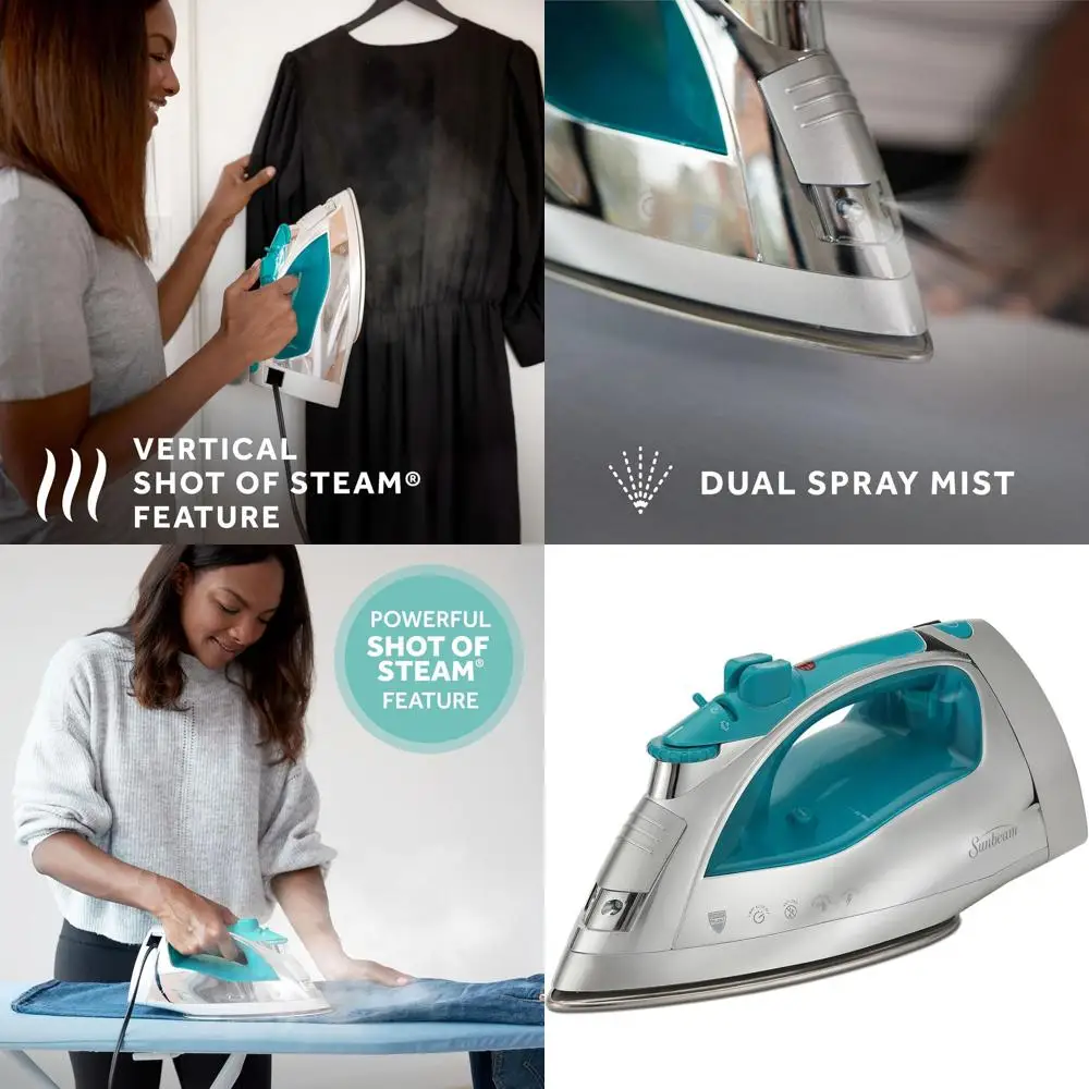 

Утюг из нержавеющей стали мощностью 1400 Вт с 3-режимной подачей пара, функцией автоматического отключения, резервуаром на 240 мл, белый и бирюзовый.