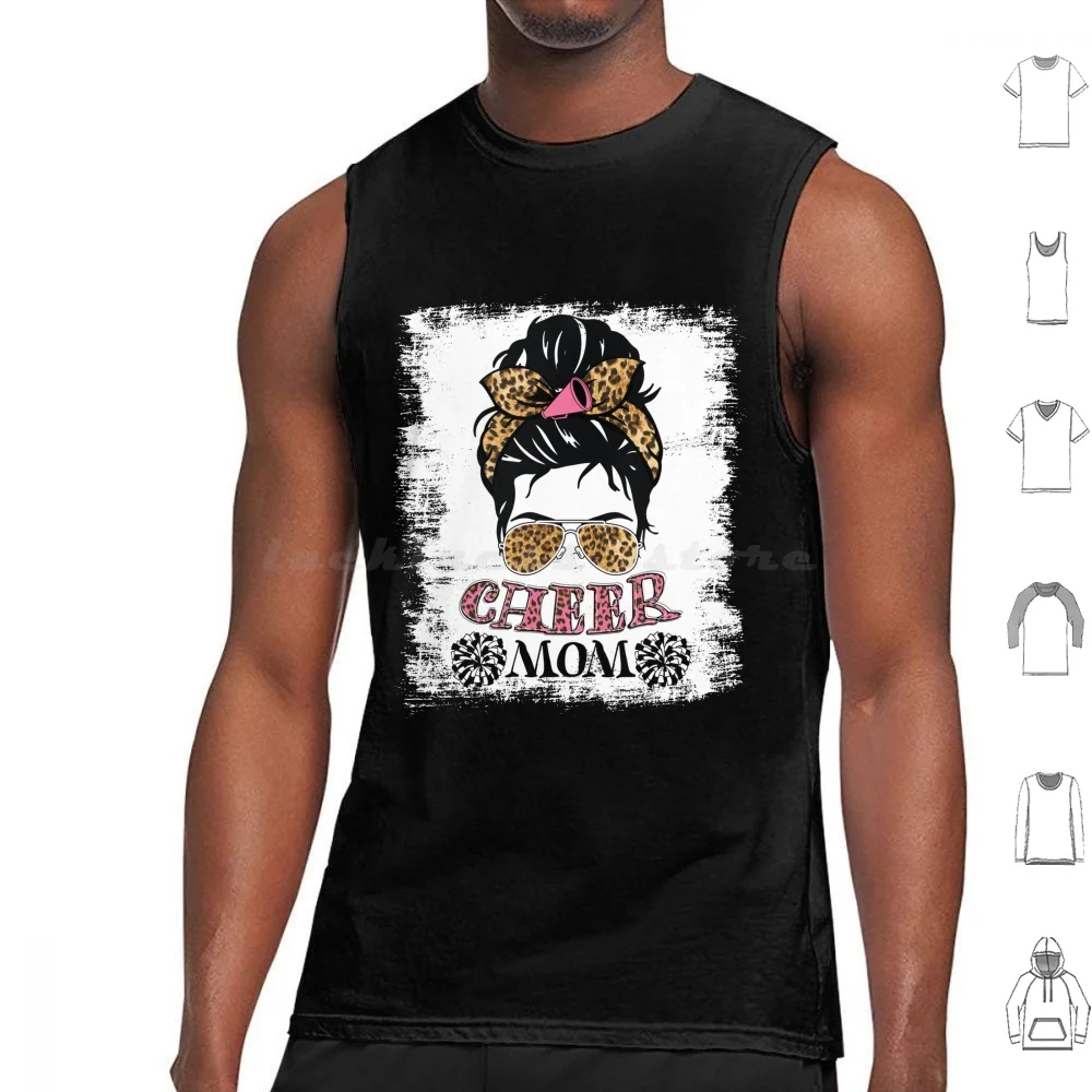 Cheer Mom Leopard Messy Bun Cheerleader Funny Mothers Day Tank Tops Print Cotton