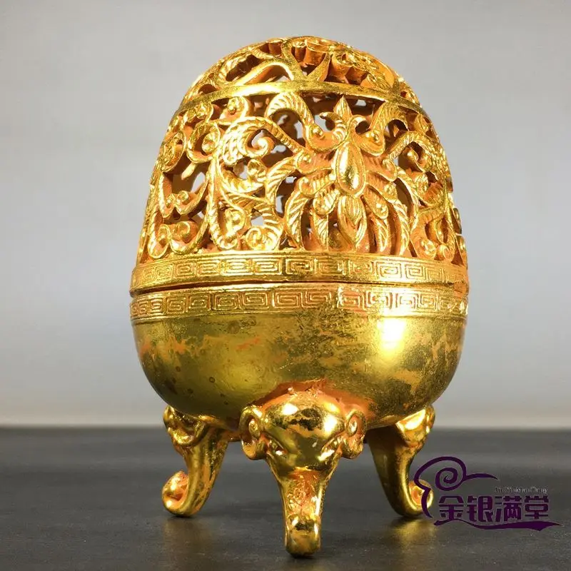 Gilt Elephant nose three-legged stove hollow incense burner Ornament Decoration Tea Pet Figurines Desk Decor Accessories