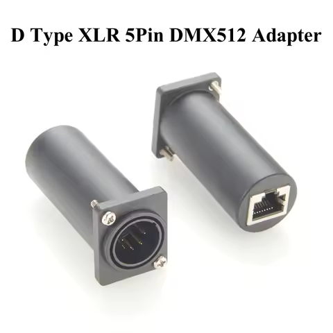 D Type DMX512 XLR 5Pin Male to RJ45 Female Converter 1Gbps CAT5e Ethernet XLR Flange Mount Adapter for DMX-CON, Stage Light