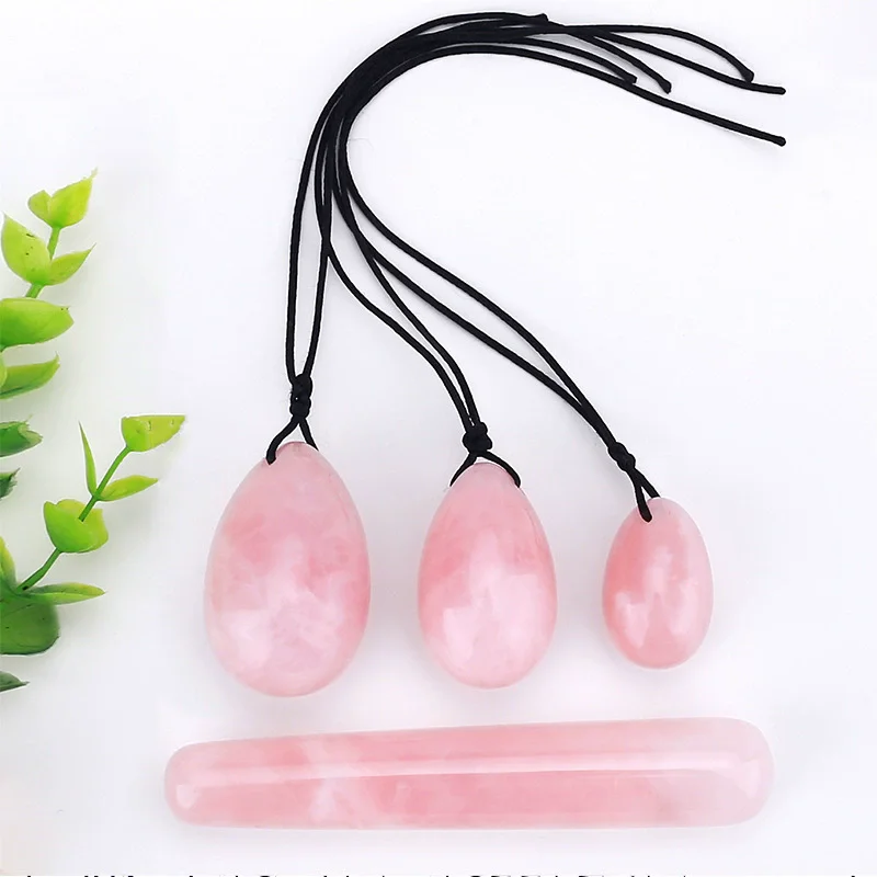 

Yoni Egg Natural Rose Quartz Muscle Tightening Massage Ball Set Women Kegel Exerciser Feminine Crystal Yoni Wand Jade Massager