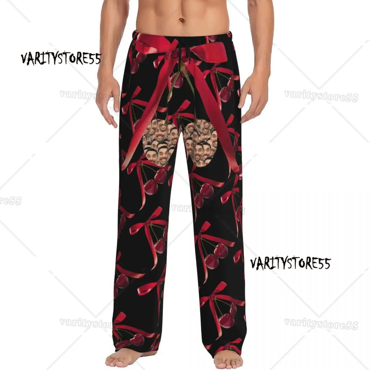 

Пижамные штаны с бантом на заказ, мужские пижамные штаны с эластичным поясом, вишневые штаны для сна с карманами