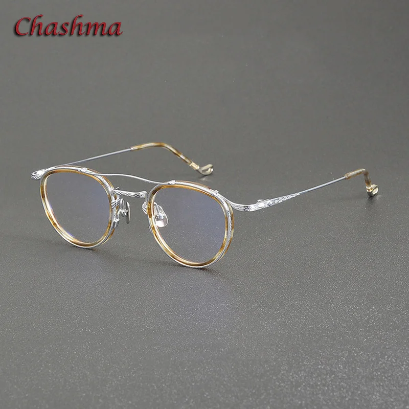 

Chashma Prescription Glasses Frame Acetate Pure Titanium Elegant Optical Eyewear Round Fashion High End Ultra Light Gafas