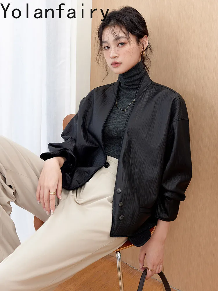 YOLANFAIRY 100% Genuine Leather Jacket Women Fashion Real Sheepskin Leather Coat Women Clothes Spring Autumn Elegance Jackets