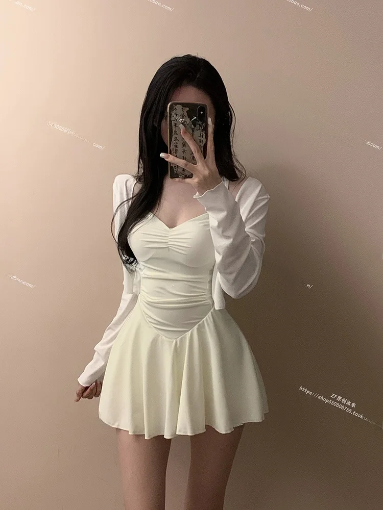 

New Women's One-Piece Swimsuit Conservative Slimming Pure Desire Ceiling Small Chest Summer Hot Spring Korean INS Strapl R...