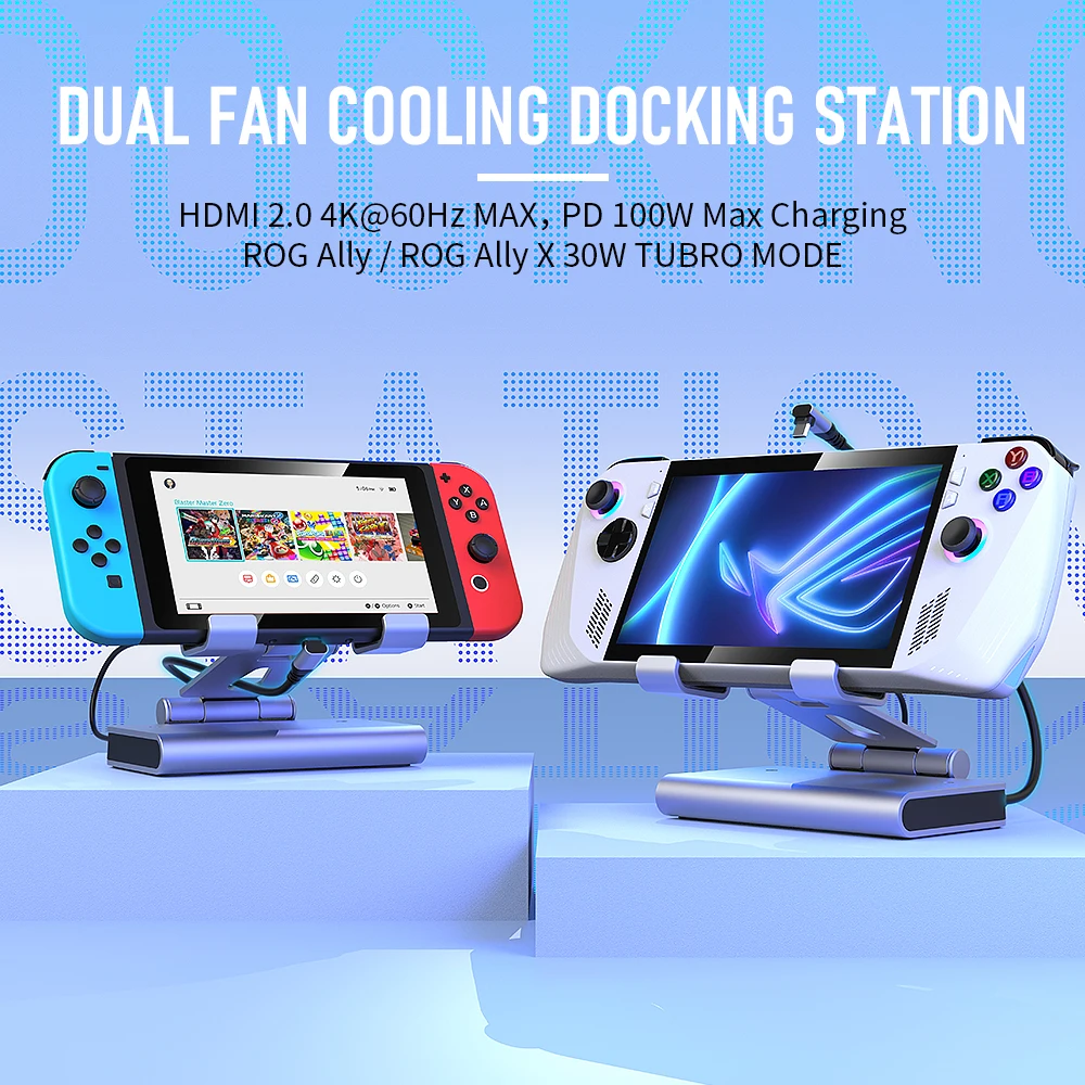 RGB Dual Fans Docking Station For ROG ALLY SteamDeck Game Console AOKZOE OneXPlayer Dock Adjustable Height Dock Bracket 4K 60HZ