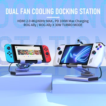 RGB Dual Fans Docking Station For ROG ALLY SteamDeck Game Console AOKZOE OneXPlayer Dock Adjustable Height Dock Bracket 4K 60HZ 2 RGB Dual Fans Docking Station For ROG ALLY SteamDeck Game Console AOKZOE OneXPlayer Dock Adjustable Height Dock Bracket 4K 60HZ 2