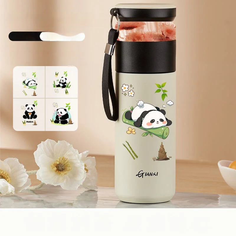 GIANXI 480ML Stainless steel Thermo Bottle Home And Kitchen Water Bottle Drinkware Portable Panda Pattern Coffee Cup With Filter