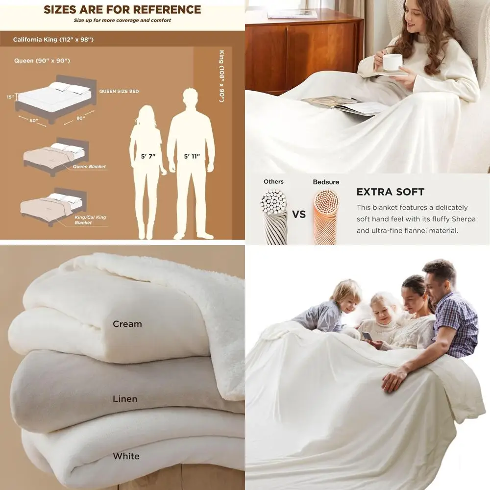 

Oversized Cal King Sherpa Fleece Blanket - Plush, Thick & Warm Throw for Winter, Unisex, White, 112x98