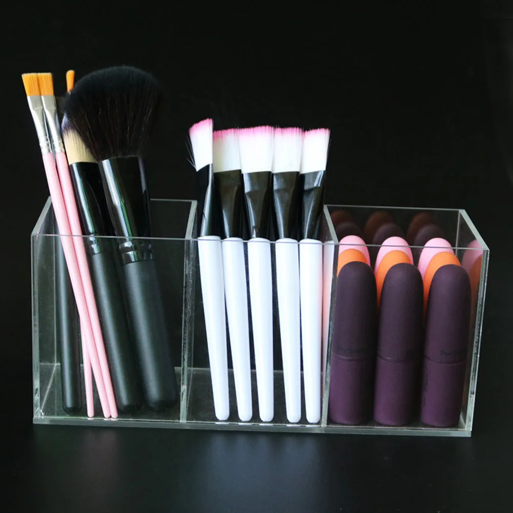 

Clear Makeup Brush Storage Box Transparent Container Organizer Rack for Lipstick Eyebrow Pencil Lip Gloss Cream Desktop