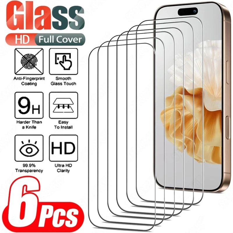 6 Stücke HD Gehärtetes Glas Displayschutzfolie Für iPhone 11 12 13 14 15 16 17 Pro Max 14 15 16 Plus 16e Luftglas Anti-Scratch-Film