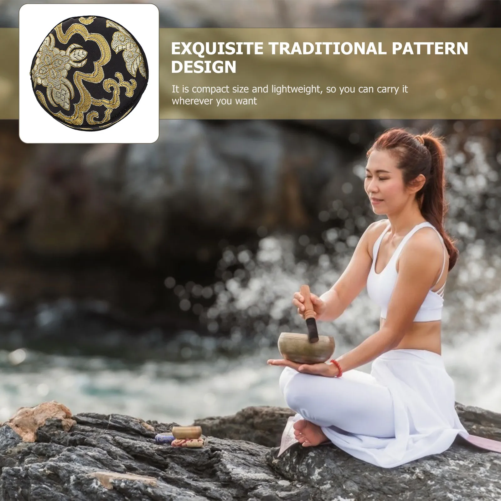 Picture 4: Sound Bowl Mat Craft Elegant Traditional Design Singing Bowl Cushion for Buddhist Supplies Temple Accessories Meditation Comfort