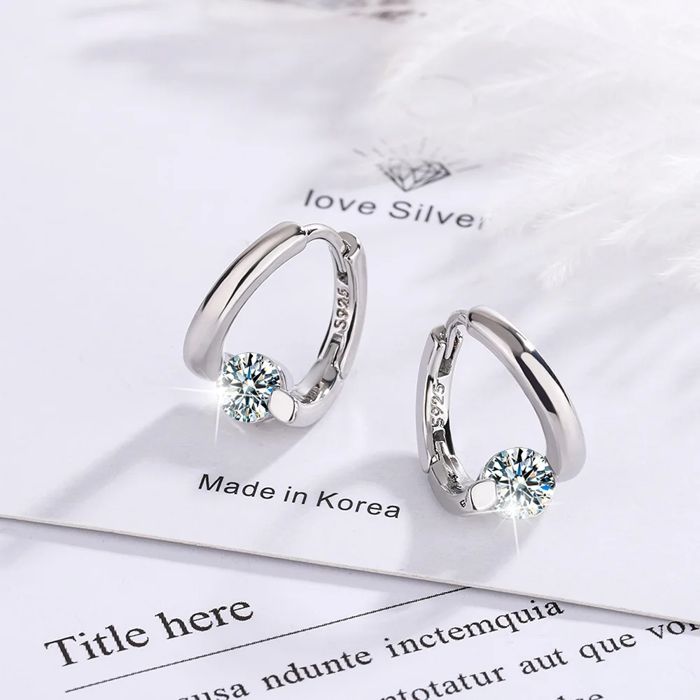 Cerceau oreille timbre 925 en argent Sterling cristaux boucles d'oreilles simples pour les femmes de mariage de luxe concepteur Zircon bijoux livraison gratuite