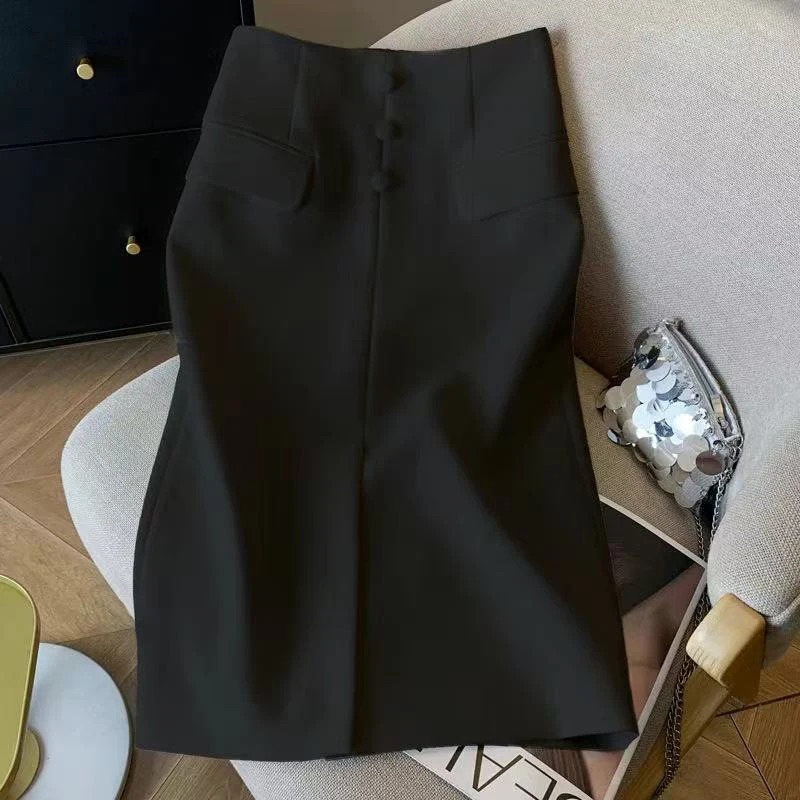 Women Spring Summer Simplicity Office Lady Solid Color High Waist Skirt Ladies Fashion All-match Trend Appear Thin A-line Skirt