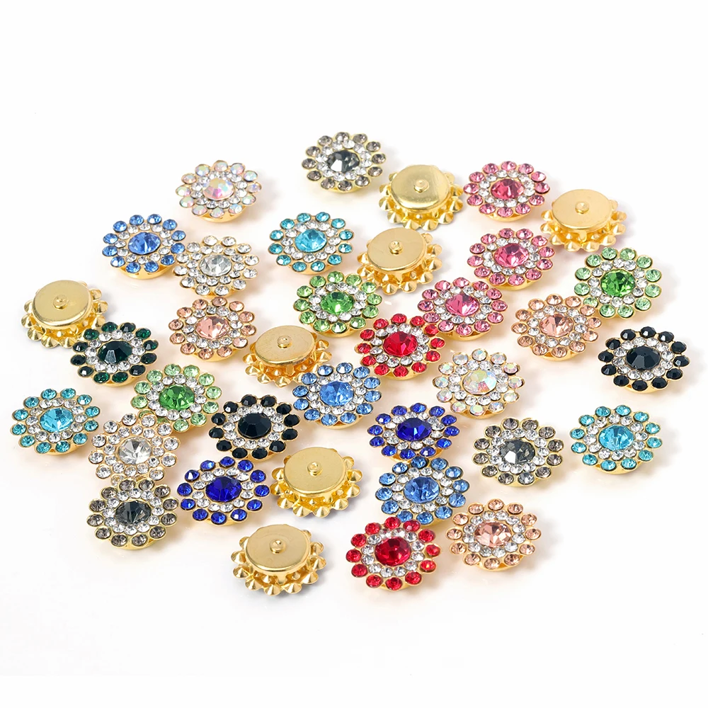 50 pçs costurado girassol pérola strass contas de costura 14mm base de garra dourada cabochões para bordado arco diy acessórios decoração